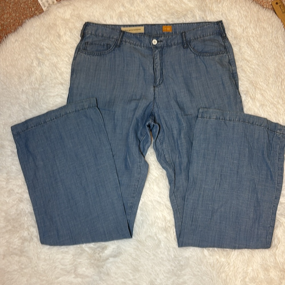 Anthropologie Pilcro Blue Chambray Tencel Linen Wide Leg Pant 30" Mid Rise - Picture 4 of 12